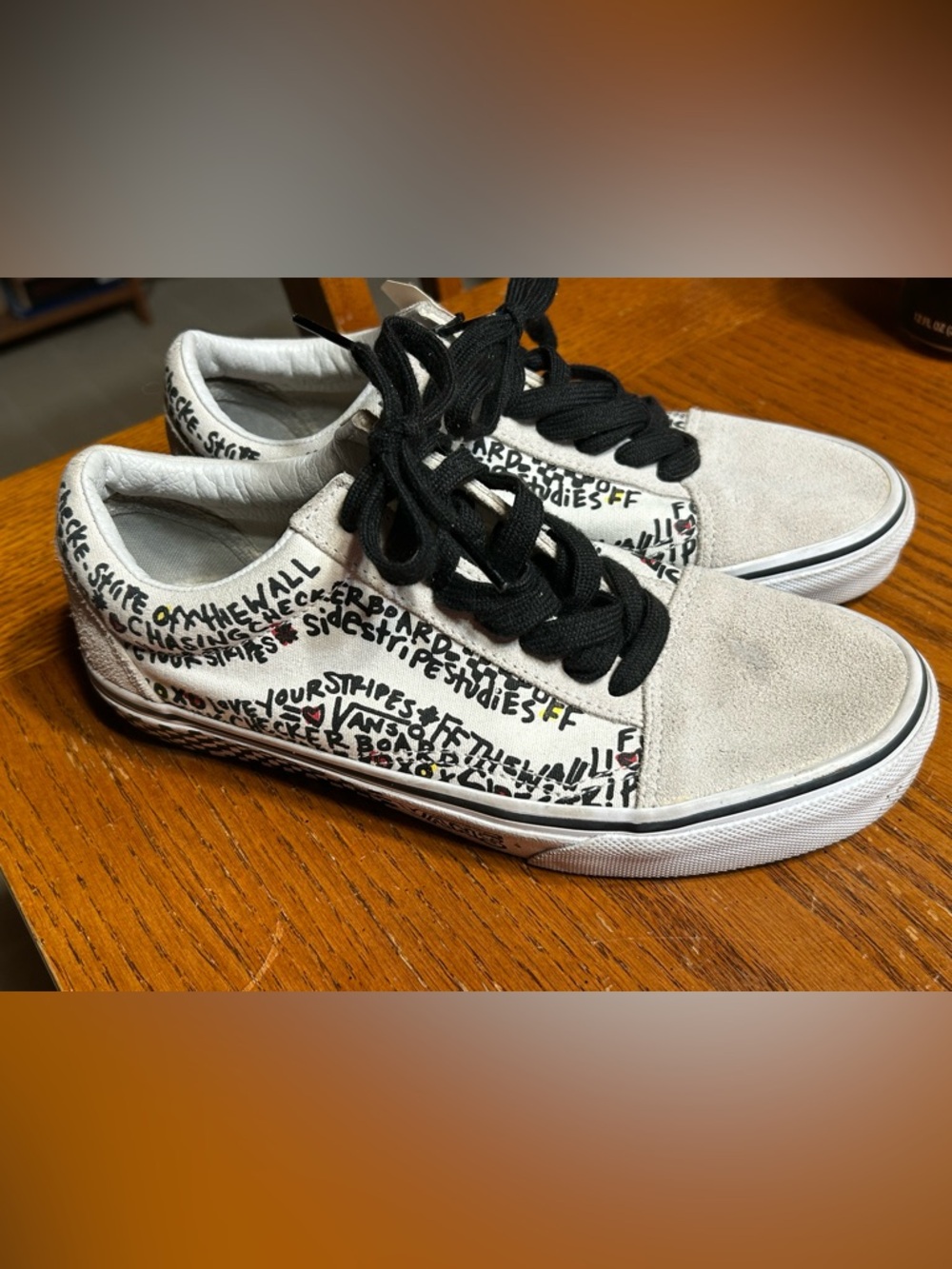 Vans off the Wall Suede Sneakers with Black Graffiti Text Men’s 5.5 / Women’s 7